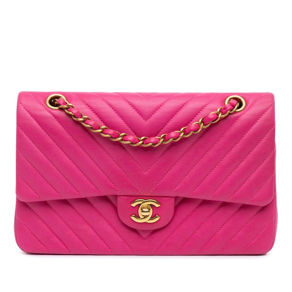 Chanel B Chanel Pink Lambskin Leather Leather Medium Classic Chevron Lambskin Double Flap France