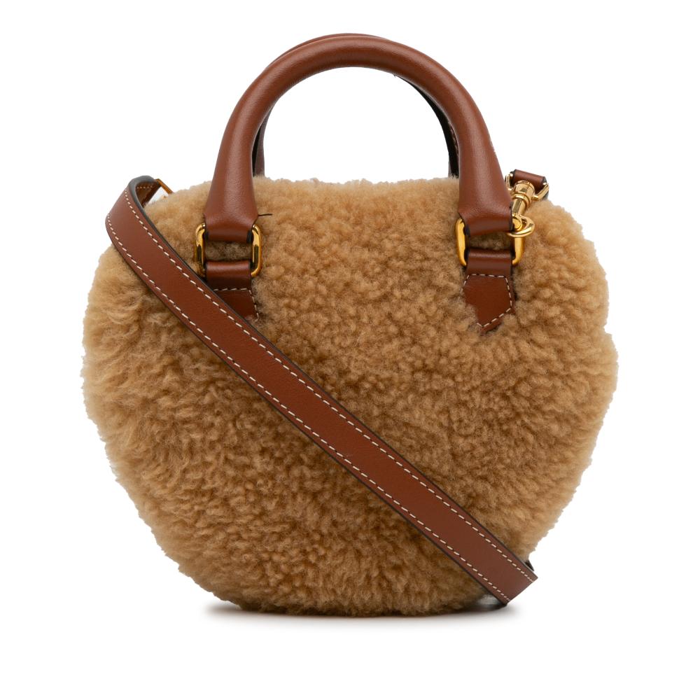 Celine AB Celine Brown Beige Fur Natural Material Shearling Heart Satchel Italy