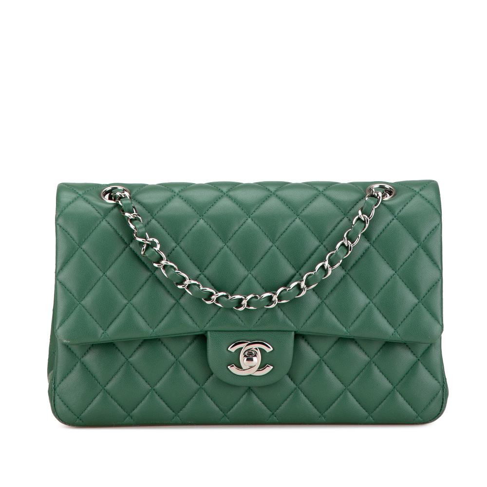 Chanel AB Chanel Green Lambskin Leather Leather Medium Classic Lambskin Double Flap France