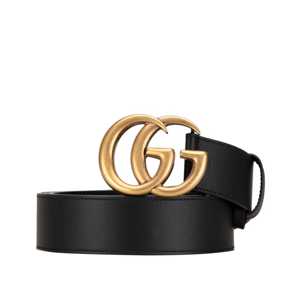 Gucci AB Gucci Black Calf Leather GG Marmont Belt Italy