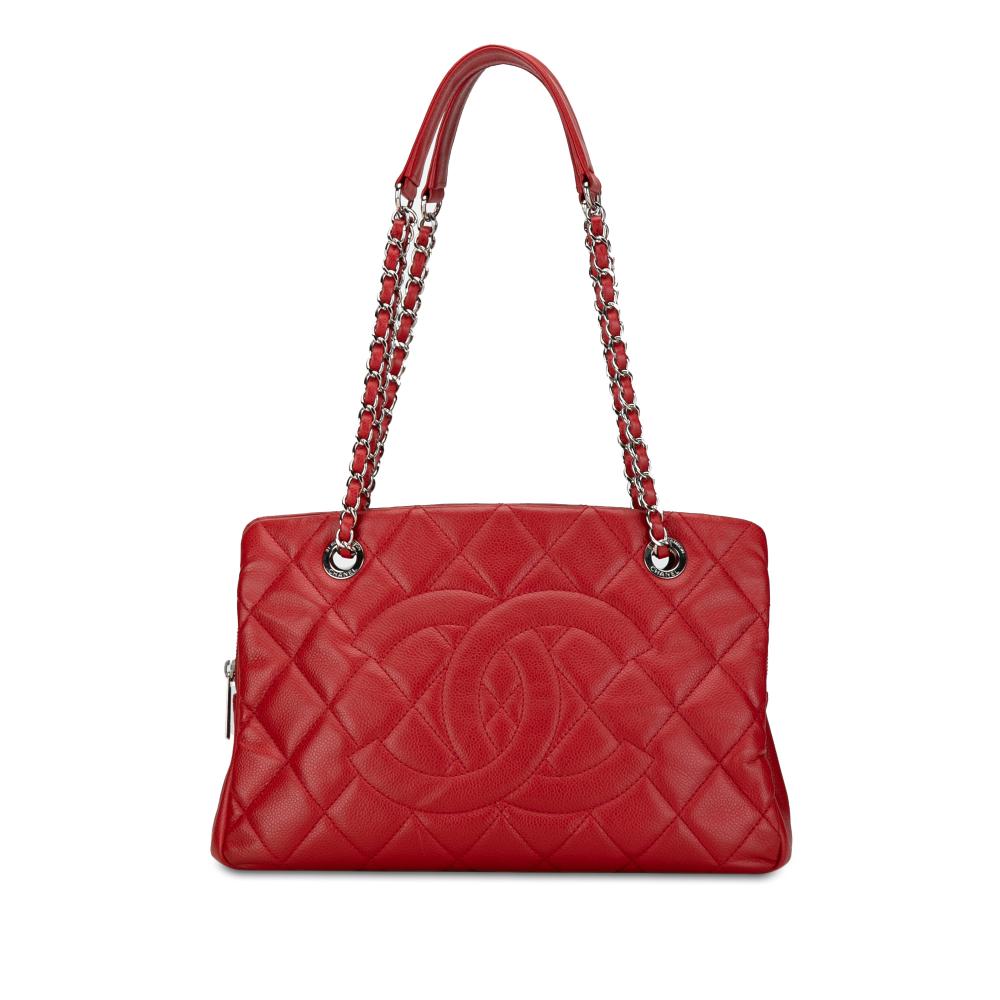 Chanel B Chanel Red Caviar Leather Leather CC Petite Caviar Soft Tote Italy