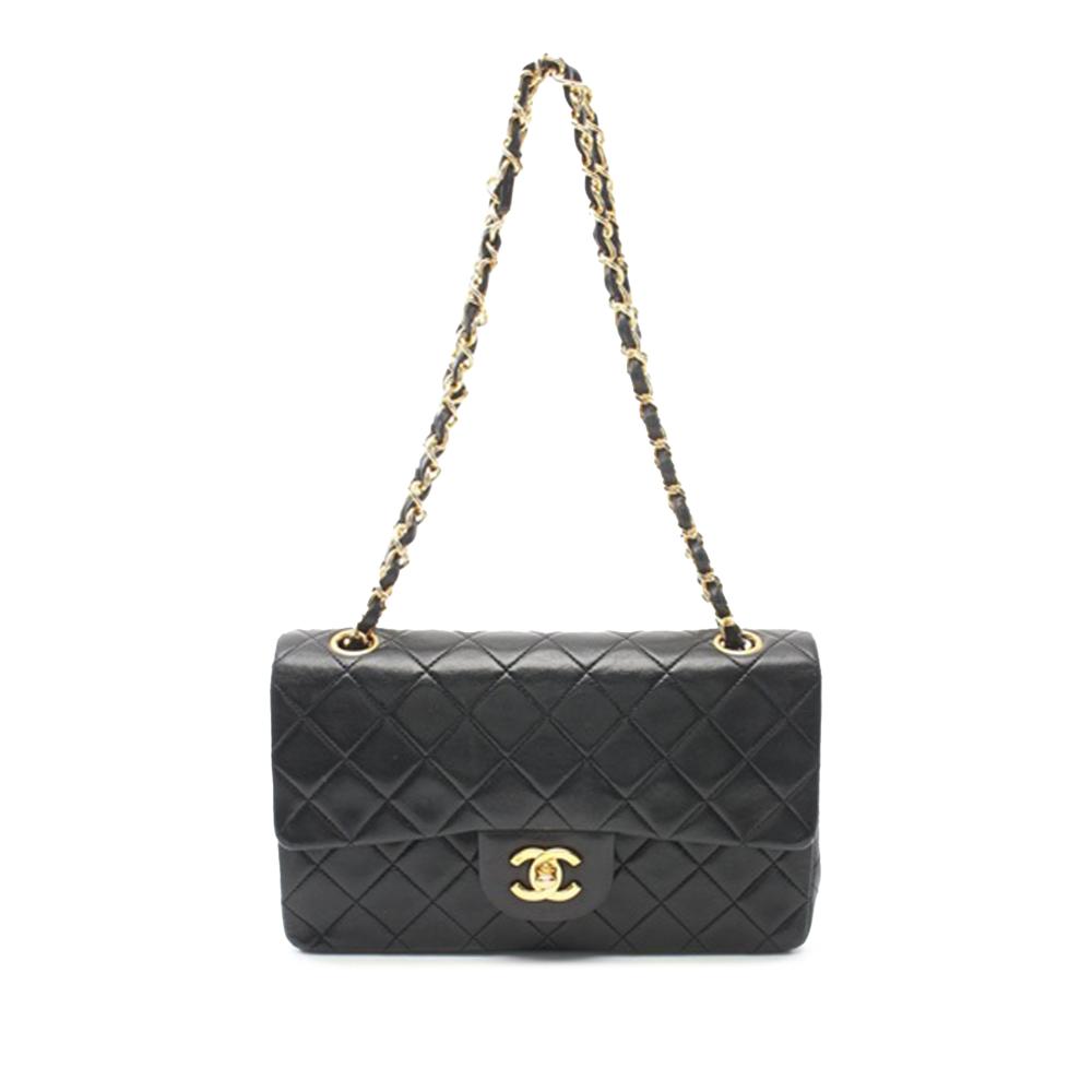 Chanel B Chanel Black Lambskin Leather Leather Small Classic Lambskin Double Flap France