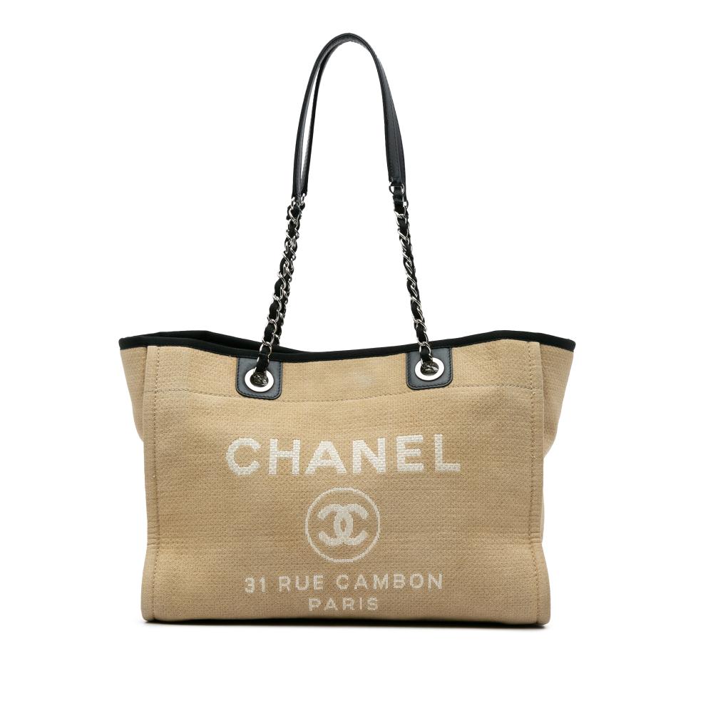 Chanel AB Chanel Brown Beige with Black Canvas Fabric Small Deauville Tote Italy