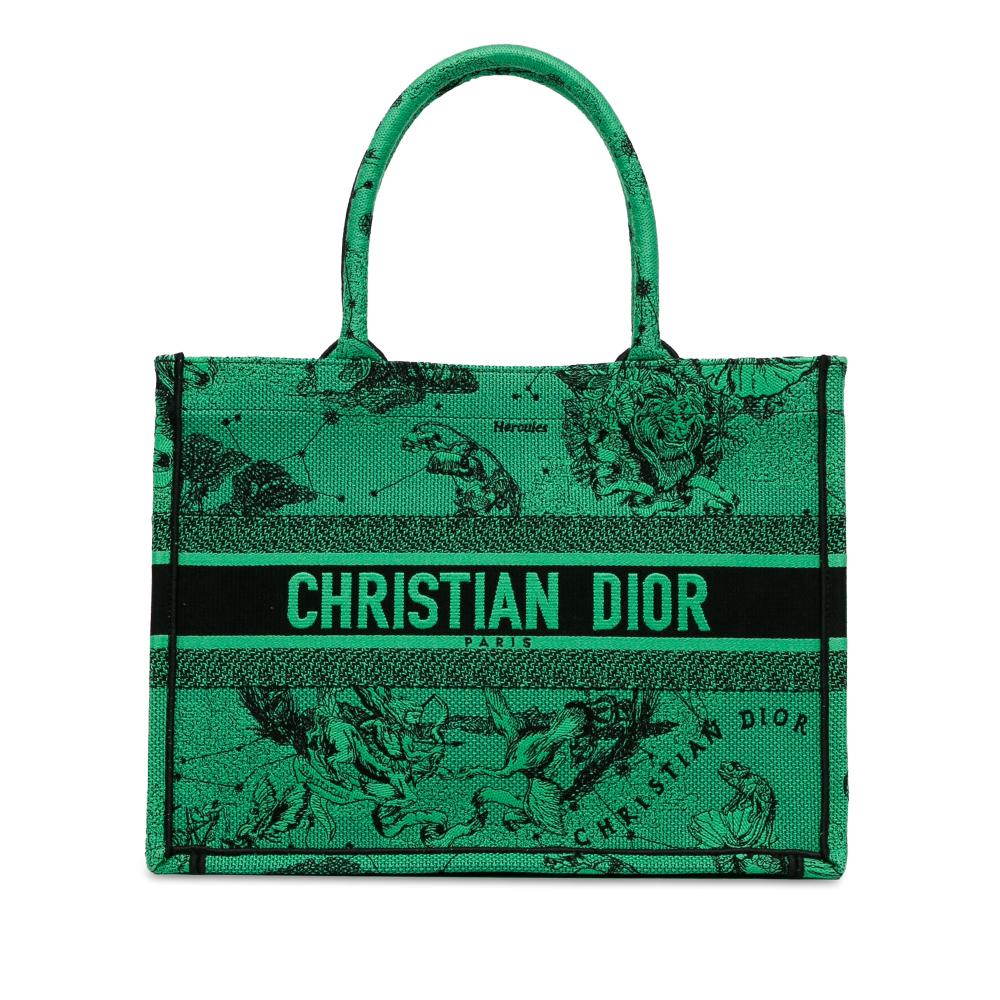 Christian Dior AB Dior Green Canvas Fabric Medium Embroidered Book Tote Italy