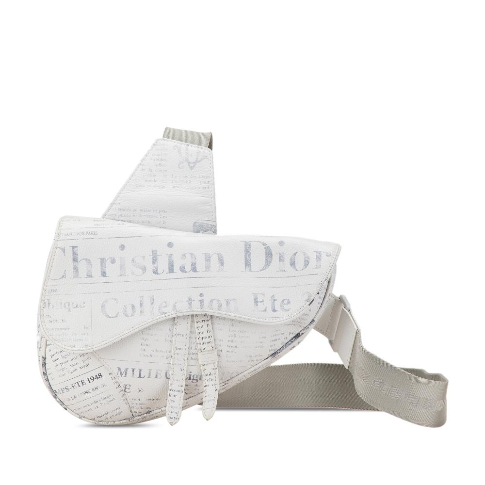 Christian Dior B Dior White Calf Leather Daniel Arsham Newspaper Print Saddle Bag Italy