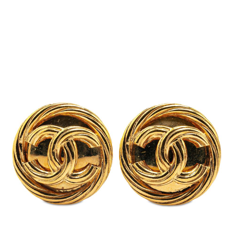 Chanel B Chanel Gold Gold Plated Metal CC Clip On Earrings France