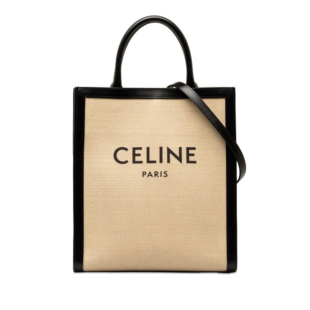 Celine AB Celine Brown Light Brown with Black Canvas Fabric Small Vertical Cabas Satchel Italy