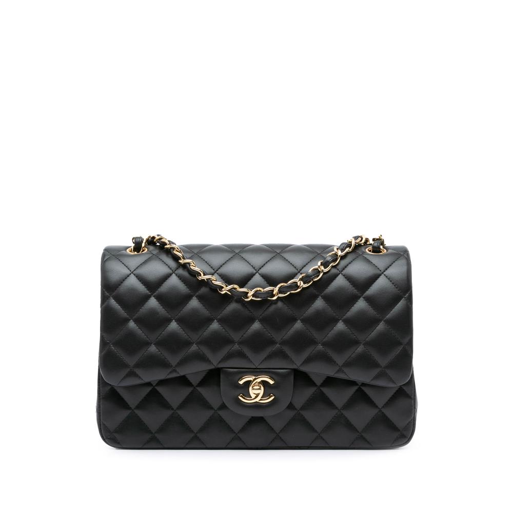 Chanel B Chanel Black Lambskin Leather Leather Jumbo Classic Lambskin Double Flap Italy