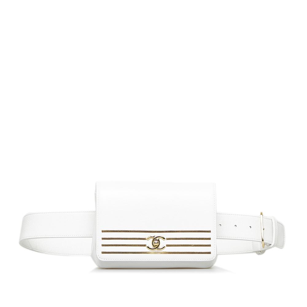 Chanel AB Chanel White Calf Leather Captain Gold Belt Bag Italy