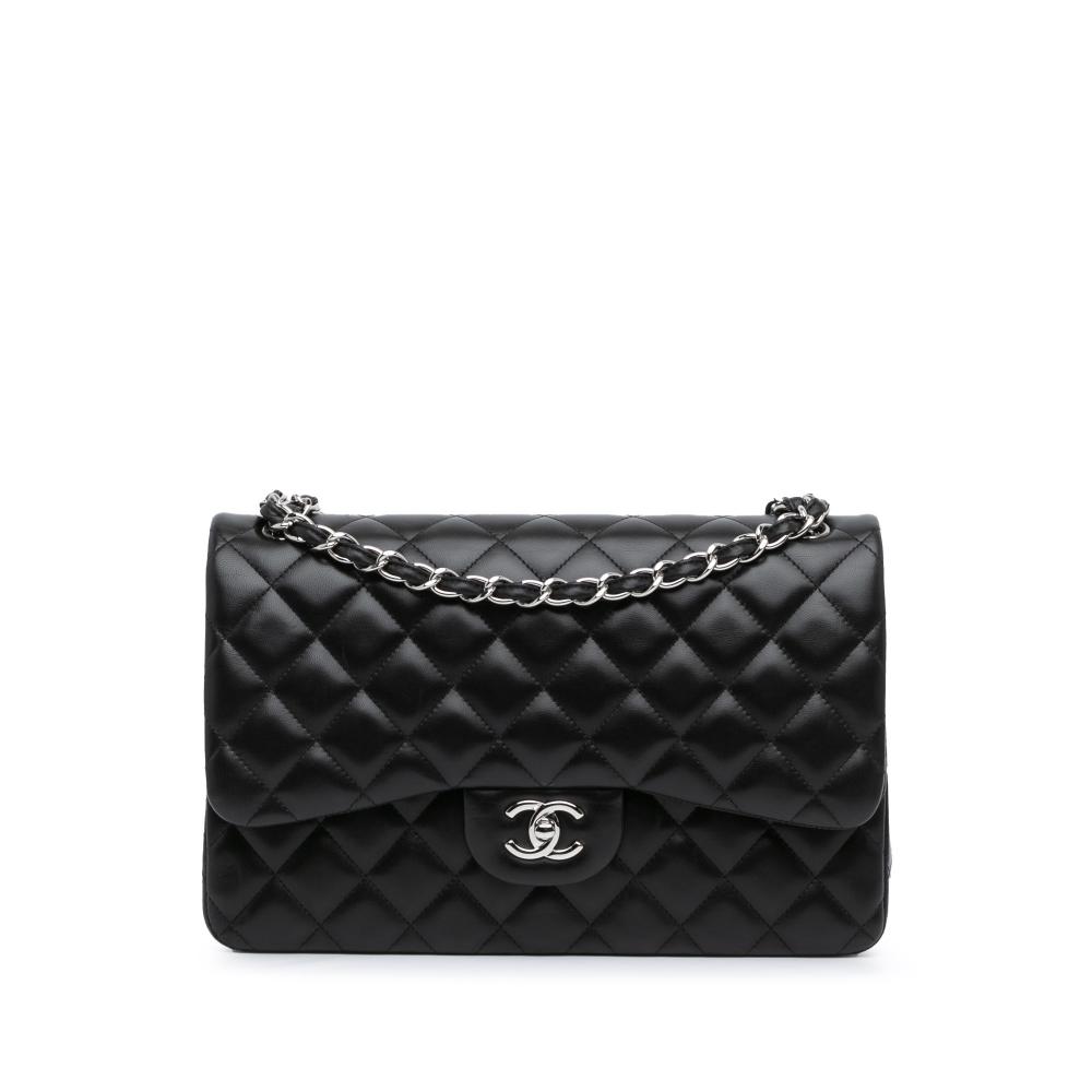 Chanel AB Chanel Black Lambskin Leather Leather Jumbo Classic Lambskin Double Flap France