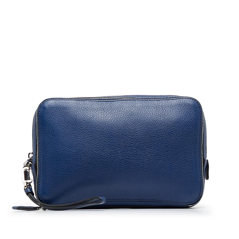 Prada B Prada Blue Calf Leather Vitello Daino Clutch Bag Italy