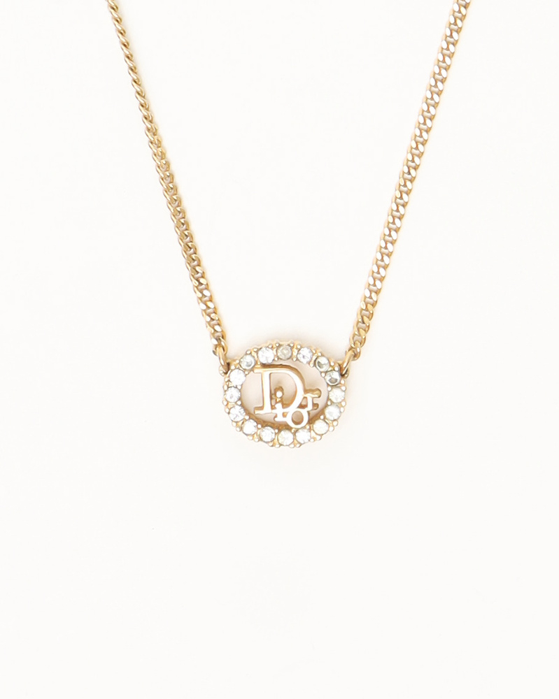 Christian Dior Logo Rhinestone Necklace