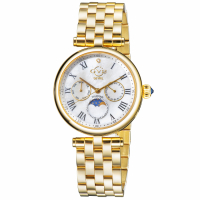 Gevril Women's Florence Mother of Pearl Dial Diamond Cut Ring on Dial Gold Tone Bracelet Watch