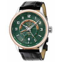 Gevril Men's Giromondo Green Dial Black Calfskin Leather Watch