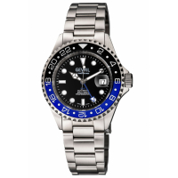 Gevril Men's Wall Street GMT BLK Dial BLK/BLU Ceramic Bezel Stainless Steel Bracelet Watch