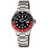 Gevril Men's Wall Street Gmt Blk Dial Blk/Red Ceramic Bezel Stainless Steel Bracelet Watch