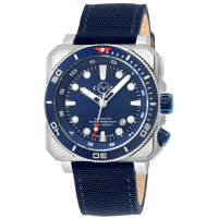 Gevril Men's XO Submarine, SS Case, SS/BLUE Bezel, Black Dial, Genuine Blue Canvas Strap Watch