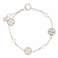 Tory Burch Women's 'Crystal Pearl Logo' Bracelet