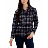 Tommy Hilfiger Women's Collared Plaid Shirt Jacket