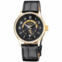 Gevril Men's Giromondo Black Dial Black Calfskin Leather Watch