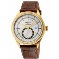 Gevril Men's Empire, SS/IPYG Case, White Dial, Genuine Italian Handmade Brown Leather Strap Watch