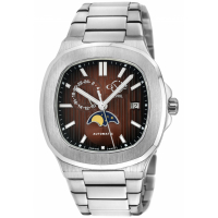 Gevril GV2 Men's Potente Moon Phase Swiss Automatic Watch, 316L Stainless Steel Case, Burgundy Dial, 316L Stainless Steel  Bracelet