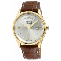 Gevril Men's Excelsior SS/IPYG Case, White DIal, Genuine Handmade Brown Leather Strap Watch