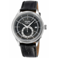 Gevril Men's Empire, SS Case, Black Dial, Genuine Italian Handmade Black Leather Strap Watch