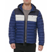 Tommy Hilfiger Men's Quilted Color Blocked Hooded Puffer Jacket