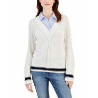 Tommy Hilfiger Women's Cable-Knit Contrast-Trim V-Neck Sweater