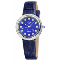 Gevril Women's Arezzo Diamond,SS Case, Blue Dial, Genuine Italian Handmade Blue Leather Strap Watch