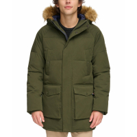 Tommy Hilfiger Men's Long Quilted Parka with Removable Faux-Fur Trim