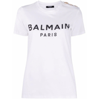 Balmain T-shirt 'Button-Embellished Logo' pour Femmes