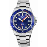 Gevril Men's Pier 90 Swiss Automatic, SS Case, Ceramic inlay in Blue, Bright Blue Dial Watch