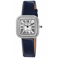 Gevril GV2 Bellagio Women's Swiss Made Diamond Watch, Silver-White Dial, Genuine Dark Blue Handmade Leather Strap