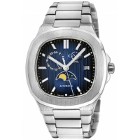 Gevril GV2 Men's Potente Moon Phase Swiss Automatic Watch, 316L Stainless Steel Case, Blue Dial, 316L Stainless Steel  Bracelet