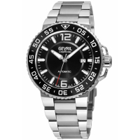 Gevril Men's RiverSide Swiss Automatic, SS Bezel, Blk Ceramic Ring, Blk Glossy Dial Watch