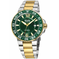 Gevril Men's RiverSide Swiss Automatic, IPYG Bezel, Green Ceramic Ring, Green Glossy Dial Watch