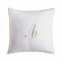 Biancoperla Velvet Velvet Furnishing Cushion With Monogram Embroidery And Lurex Piping, White, A