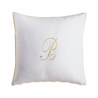 Biancoperla Velvet Velvet Furnishing Cushion With Monogram Embroidery And Lurex Piping, White, B