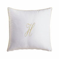 Biancoperla Velvet Velvet Furnishing Cushion With Monogram Embroidery And Lurex Piping, White, H
