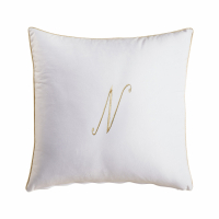 Biancoperla Velvet Velvet Furnishing Cushion With Monogram Embroidery And Lurex Piping, White, N