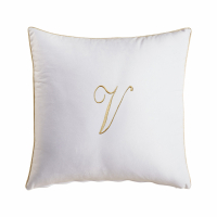 Biancoperla Velvet Velvet Furnishing Cushion With Monogram Embroidery And Lurex Piping, White, V