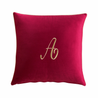 Biancoperla Velvet Velvet Furnishing Cushion With Monogram Embroidery And Lurex Piping, Bordeaux, A