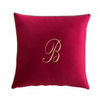 Biancoperla Velvet Velvet Furnishing Cushion With Monogram Embroidery And Lurex Piping, Bordeaux, B