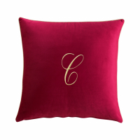 Biancoperla Velvet Velvet Furnishing Cushion With Monogram Embroidery And Lurex Piping, Bordeaux, C