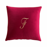 Biancoperla Velvet Velvet Furnishing Cushion With Monogram Embroidery And Lurex Piping, Bordeaux, F