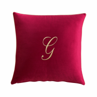 Biancoperla Velvet Velvet Furnishing Cushion With Monogram Embroidery And Lurex Piping, Bordeaux, G