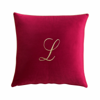 Biancoperla Velvet Velvet Furnishing Cushion With Monogram Embroidery And Lurex Piping, Bordeaux, L