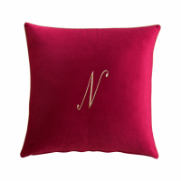 Biancoperla Velvet Velvet Furnishing Cushion With Monogram Embroidery And Lurex Piping, Bordeaux, N